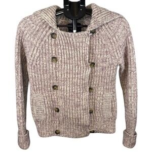 American Eagle Wool Alpaca Blend Hooded Cardigan Purple Marled Ribbed Sweater S